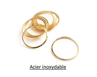 x6 Fins anneaux ronds en acier inoxydable doré, Ø 20mm ou 25mm, anneaux fermés légèrement incurvés