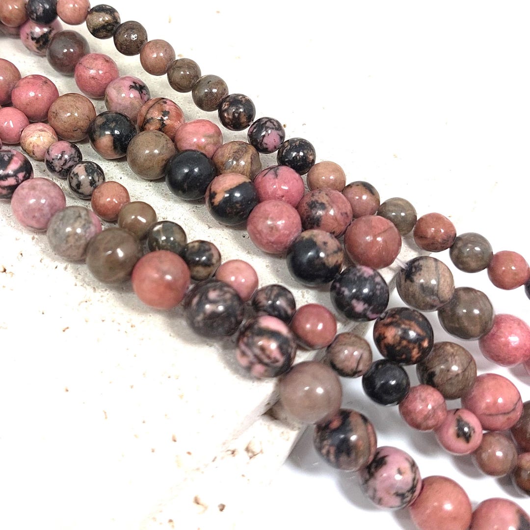Pink Rhodonite With Brown-black Inclusions, 6mm/8mm Round Beads, Undyed ...