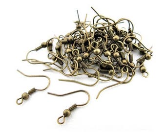 200 bronze hook earring hooks (100 pairs), 18mm, with balls