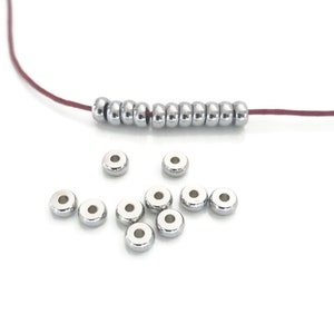 Stainless steel rondelle beads, 4mm/6mm, donut spacers. Set of 20 beads image 1