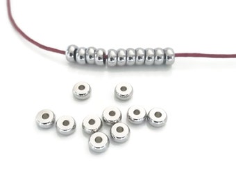 Stainless steel rondelle beads, 4mm/6mm, donut spacers. Set of 20 beads