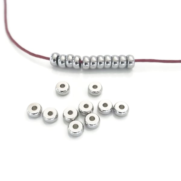 Perles rondelles en acier inoxydable, 4mm/6mm, intercalaires donuts. Lot de 20 perles