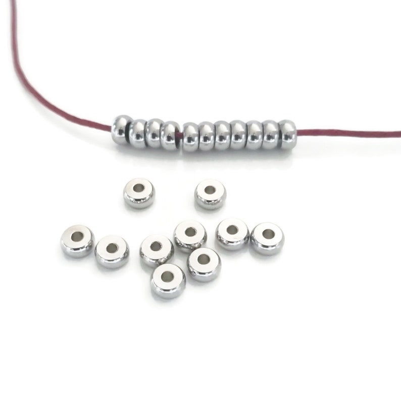 Stainless steel rondelle beads, 4mm/6mm, donut spacers. Set of 20 beads image 1