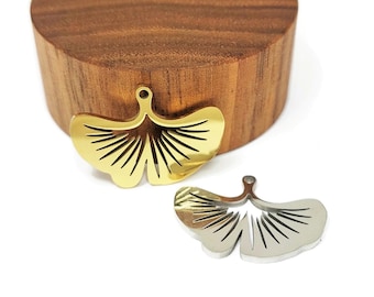 Ginkgo leaf pendant in gold or silver stainless steel, sold individually