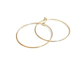 18k gold brass hoop earrings, 30mm, round ring earring supports, set of 4 pieces