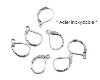 10 supports boucles d'oreilles dormeuse en acier inoxydable, 16x11mm, crochets pour création, fourniture créative