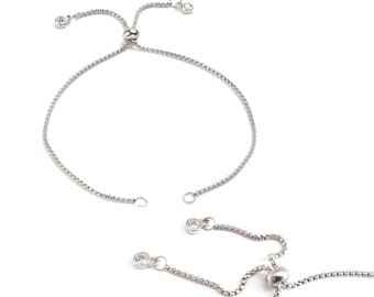 Venetian mesh stainless steel bracelet, adjustable chain with sliding bead, small zircons at the ends