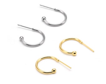 Mezzi cerchi in argento, acciaio inossidabile placcato oro, diametro 11 mm / 16 mm, anelli per orecchini rotondi. Set di 4 pezzi