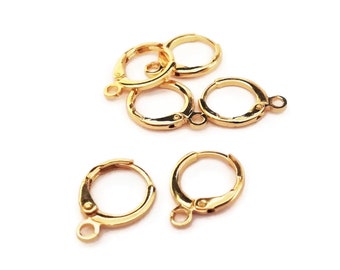 Round sleepers in 18k gold-plated brass, creole rings, 15x11mm, earring supports, Lot of 6 or 30 pieces