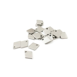 x10 mini breloques losange en acier inoxydable doré / argenté, 9x7mm Argent