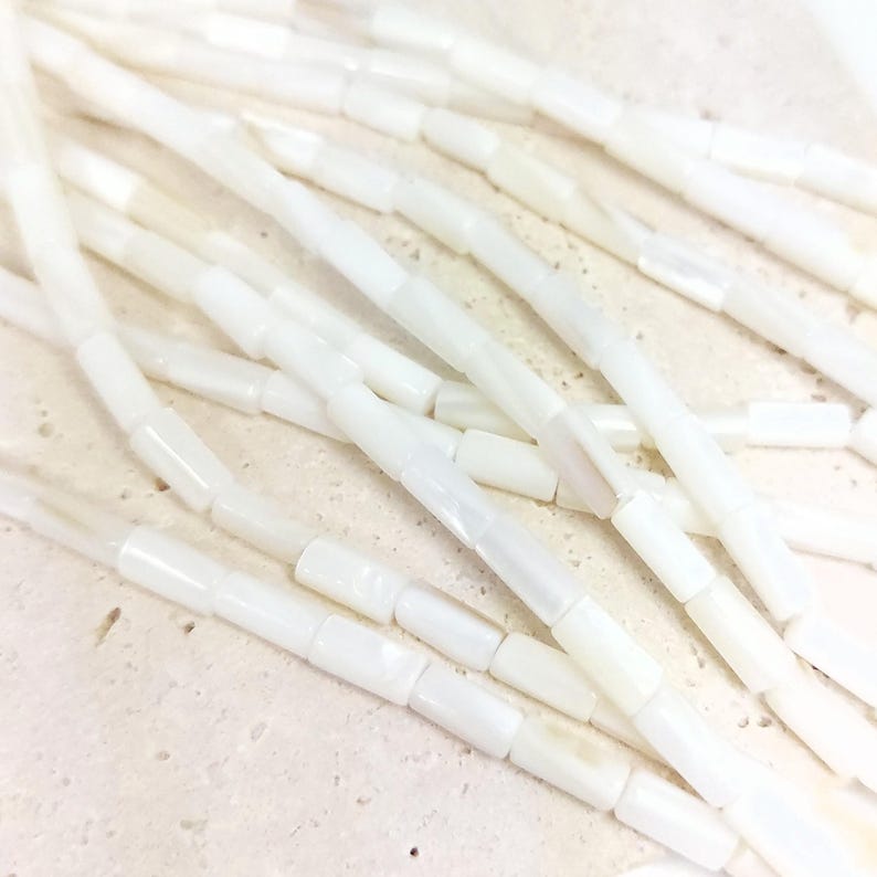 Natural mother-of-pearl tube beads, 8x4mm, shell, husk, jewelry making in natural white mother-of-pearl. Strand approximately 37cm long. image 5