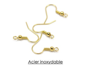 x10 crochets boucles d'oreilles en acier inoxydable doré, crochets hameçons