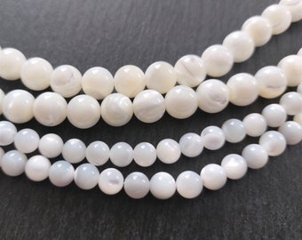Perles de NACRE naturelle, diamètre 3mm / 6mm / 8mm, pierre ronde naturelle blanche ; créations bijoux