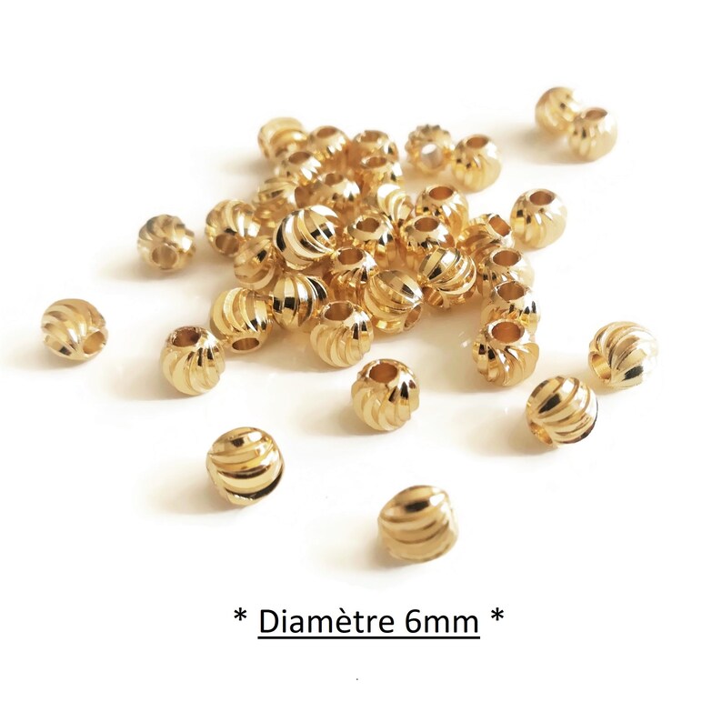 Perles séparateurs en laiton doré or 18k, perles intercalaires à motif relief strié, 10 pièces 6 mm