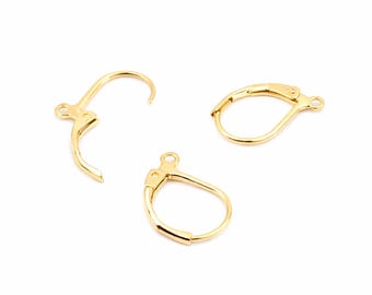 24k gold-plated 304 stainless steel ear wires, gold lever-back earring findings, DIY jewelry findings