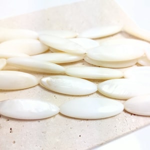 6 perles Nacre naturelle ovales, 30x10mm, perles navette ovale, coquillage, coquille, création Bijoux