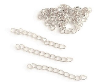20 clear, silver plated extension chains 5cm, clasp bracelet / necklace
