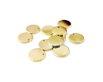 x10 pendentifs ronds en laiton doré or 18k, sequins diamètre 8mm