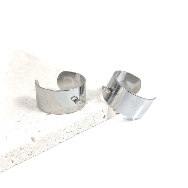Supports bague réglable en acier inoxydable avec anneau; bague jonc ajustable, largeur 10mm. Lot de 2 pièces
