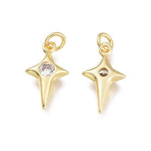 2 Star pendants with zirconium, in 18k gold-plated brass, color of your choice, 14mm White