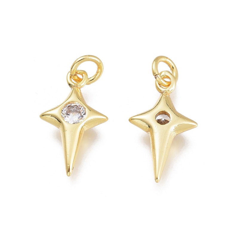 2 Star pendants with zirconium, in 18k gold-plated brass, color of your choice, 14mm White