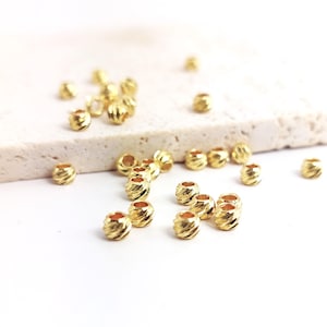 20 perles séparateurs en laiton plaqué or 18k, 4mm, perles intercalaires à motif relief strié, création bijoux, fourniture créative