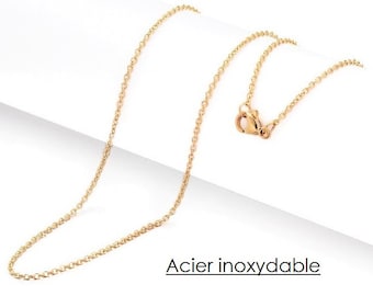 60cm - Collier en acier inoxydable doré, maille forçat 2x1.5mm, fine chaîne avec fermoir