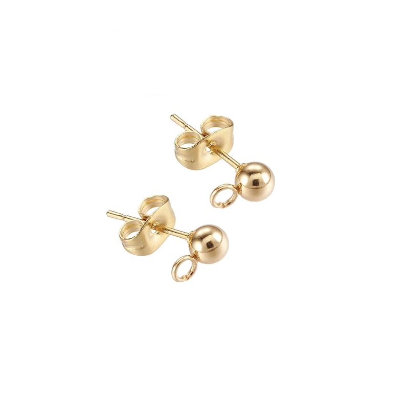 x6 ball chips in 24k gold-plated stainless steel, diameter 4mm, earring supports image 1