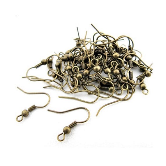 200 crochets boucles d'oreilles hameçon bronze (lot de 100 paires), 18mm, supports boucles d'oreilles crochet à boules