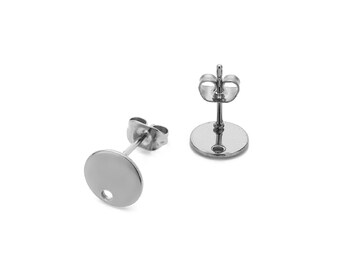 10 supports boucles d'oreilles puces en acier inoxydable, diamètre 8mm, clous d'oreilles forme rondes, (5 paires)