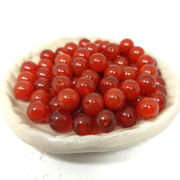CORNALINE - perles rondes 6mm / 8mm, pierre naturelle, création bijoux, perles rondes, pierre cornaline rouge-orangé