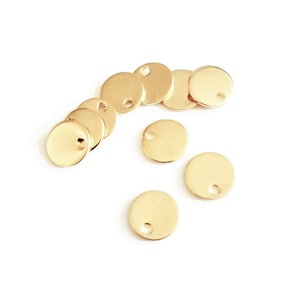 10 pendentifs ronds en acier inoxydable doré, 8mm, sequins ronds, breloques rondes en acier doré, création de bijoux