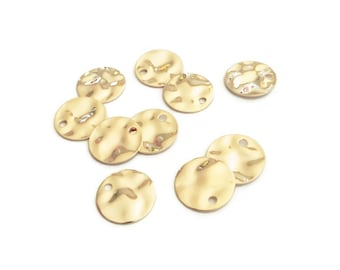 Sequins ronds froissés, Ø 10mm, pendentif martelé en laiton doré or 18k. Lot de 6 ou 12 pièces