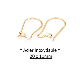 x10 boucles d'oreilles en acier inoxydable doré, crochets américains, 20x11mm