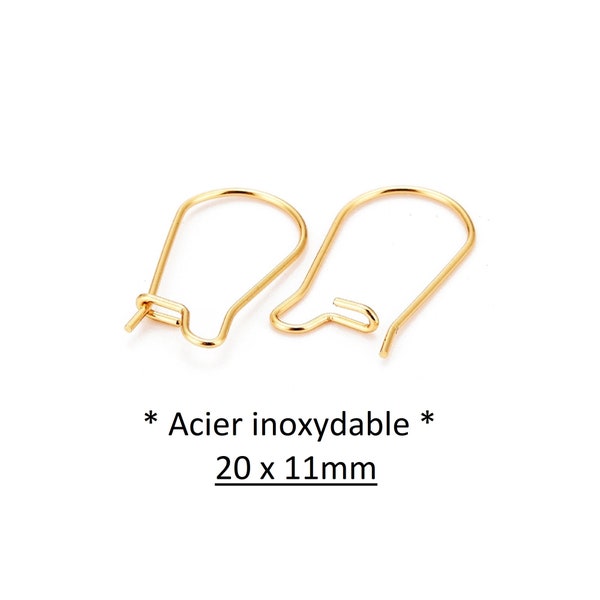x10 boucles d'oreilles en acier inoxydable doré, crochets américains, 20x11mm