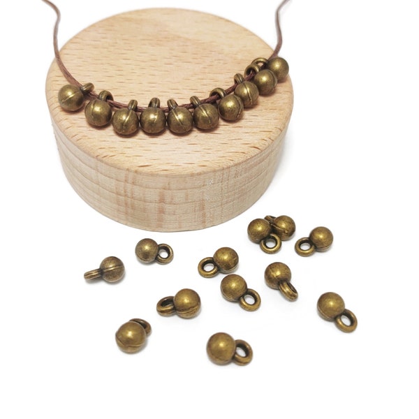 x50 Petites breloques boules bronze 5x8mm, pendentifs perles boules