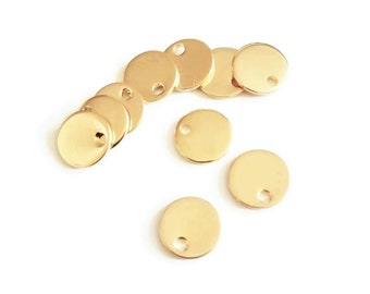 10 pendentifs ronds en acier inoxydable doré, 8mm, sequins ronds