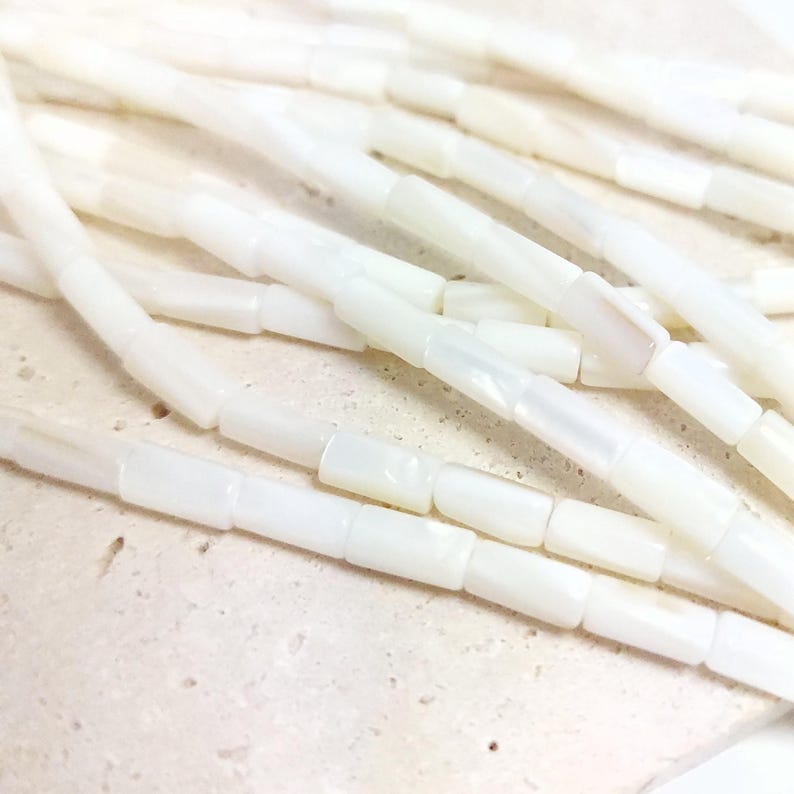 Natural mother-of-pearl tube beads, 8x4mm, shell, husk, jewelry making in natural white mother-of-pearl. Strand approximately 37cm long. image 3