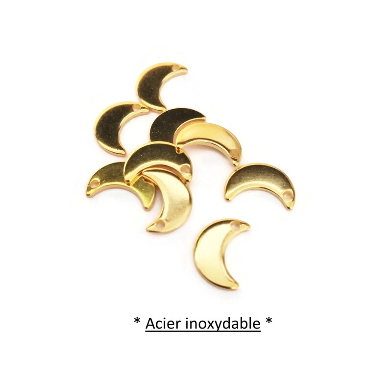 x10 petites breloques croissant de lune en acier inoxydable doré, 10mm image 1