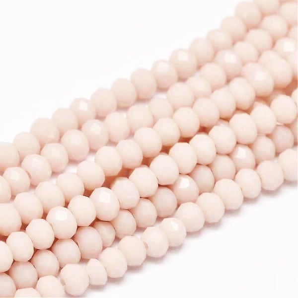 Fil de 120 perles à facettes en verre opaque beige rosé, 3.5x2.5mm, rondelles donuts