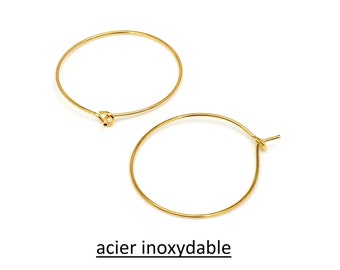 x10 créoles en acier inoxydable doré, supports boucles d'oreilles anneaux ronds, 25mm / 30mm / 40mm