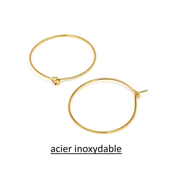 x10 créoles en acier inoxydable doré, supports boucles d'oreilles anneaux ronds, 25mm / 30mm / 40mm