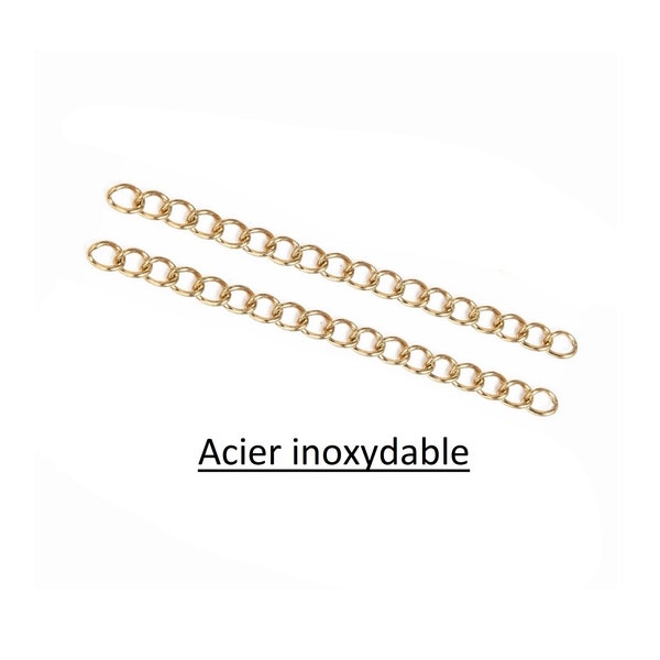 x10 chaînettes d'extension acier inoxydable doré, 4cm, pour fermoir bracelet / collier