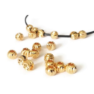 Perles séparateurs en laiton doré or 18k, perles intercalaires à motif relief strié, 10 pièces image 2