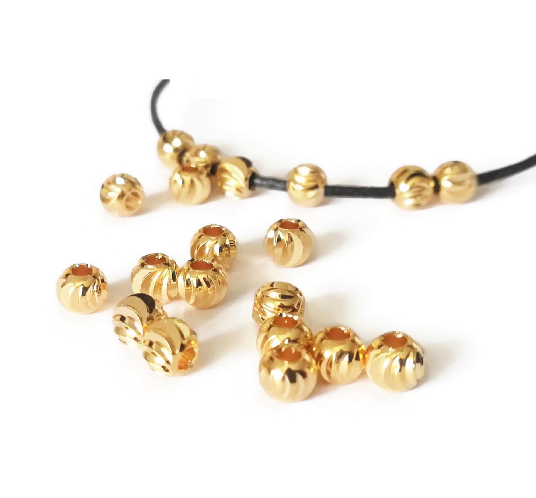 100 pezzi. Perline di ottone placcate oro vero, perline da 2