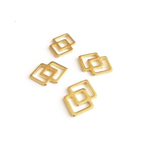 10 förgyllda diamantformade hängen i rostfritt stål, 16x11,5 mm, geometriska kopplingar, dubbla diamanter, smyckestillverkning