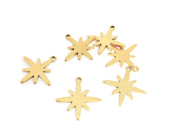 x6 pendentifs étoiles en acier inoxydable doré, 15mm, étoile du nord, étoile polaire, création bijoux