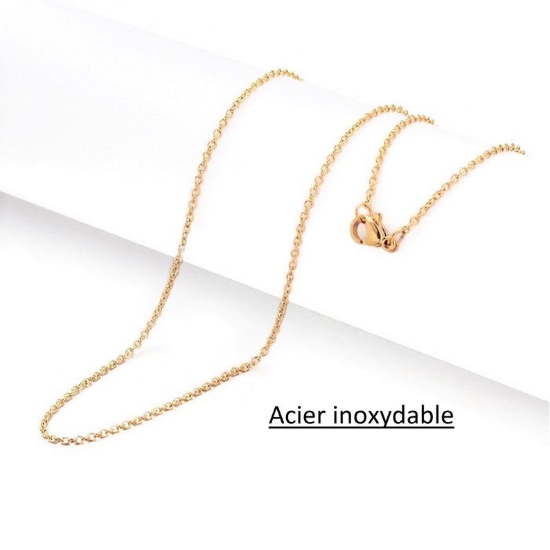 50cm Collier en acier inoxydable doré, maille forçat, 2x1.5mm, très fine chaîne avec fermoir image 1