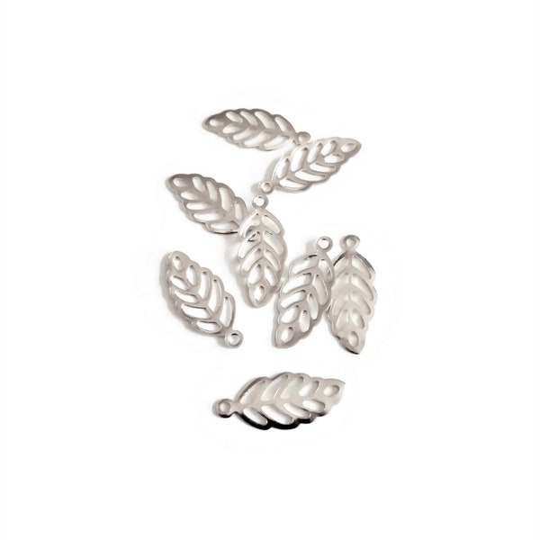 x20 breloques feuilles en acier inoxydable, 13mm, pendentifs feuilles / plumes, création bijoux