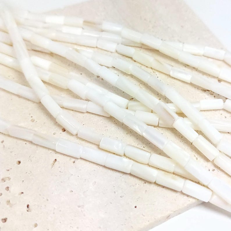 Natural mother-of-pearl tube beads, 8x4mm, shell, husk, jewelry making in natural white mother-of-pearl. Strand approximately 37cm long. image 2